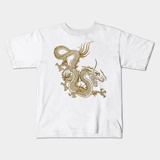 Gold Chinese Dragon Kids T-Shirt by NINE69